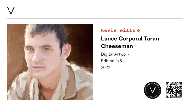 kevin wills | Lance Corporal Taran Cheeseman | View certificate