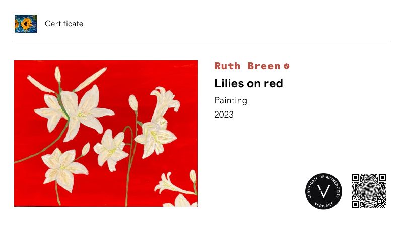 Ruth Breen | Lilies on red | View certificate
