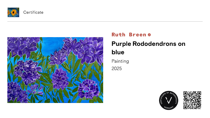 Ruth Breen | Purple Rododendrons on blue | View certificate
