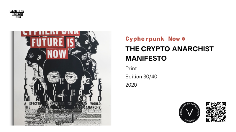 Cypherpunk Now | THE CRYPTO ANARCHIST MANIFESTO | View certificate